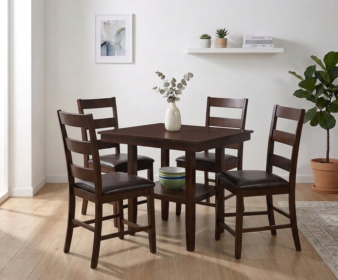 Modern Walnut Counter Dining Set – 4 Seater